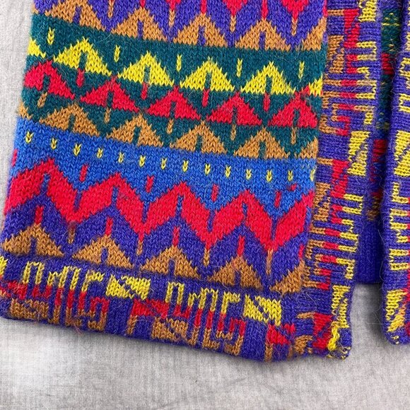 Alpaca Vest‎ Women Small Blue Red Yellow Stripe Sweater Hand Knit Wool Peru VTG - Picture 4 of 8